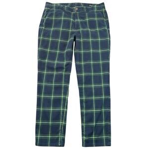 Bonobos Tartan Plaid Stretch Chino Pants Navy Green Yellow Mens 35x28.5